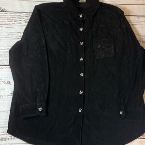 The Disney Store Black Soft Mickey Mouse Shirt L Embroidered Crystal Buttons